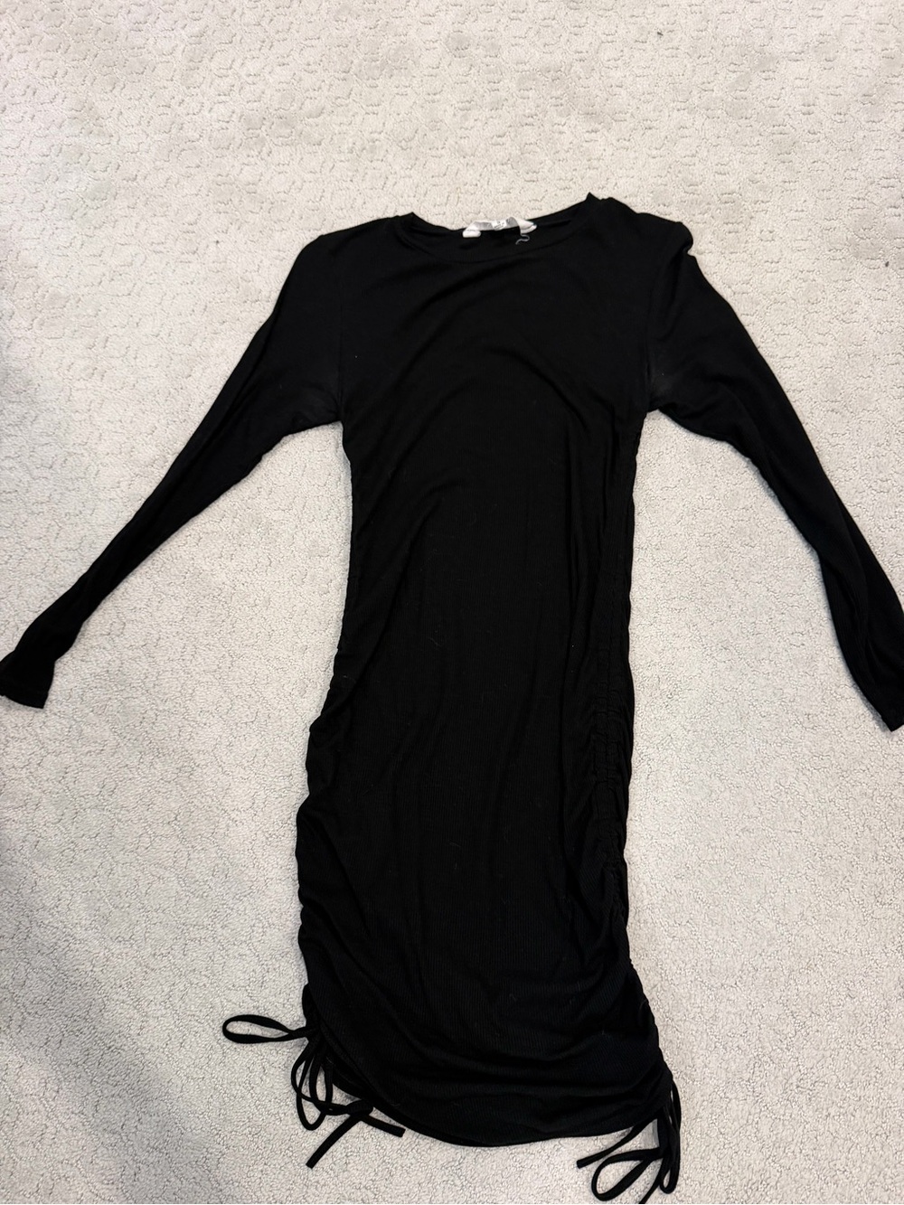 BB Dakota Black Long Sleeve Ruched Drawstring Mini Dress Size Small